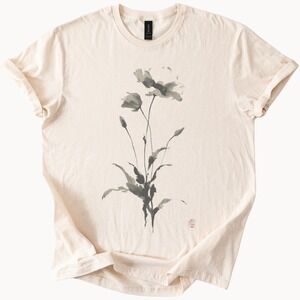 Botanical Ink Flower Graphic Tee Monochromatic Nature Art